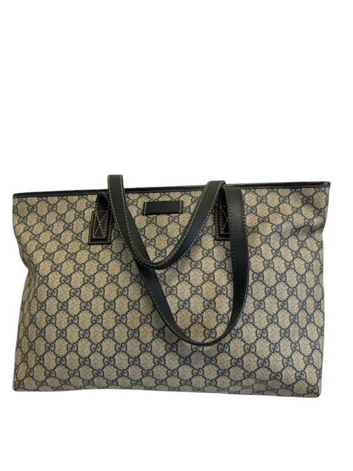 Labels Resale Boutique Gucci Guccissima navy blue and beige coated canvas tote bag with leather shoulder straps
