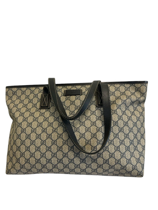 Labels Resale Boutique Gucci Guccissima navy blue and beige coated canvas tote bag with leather shoulder straps