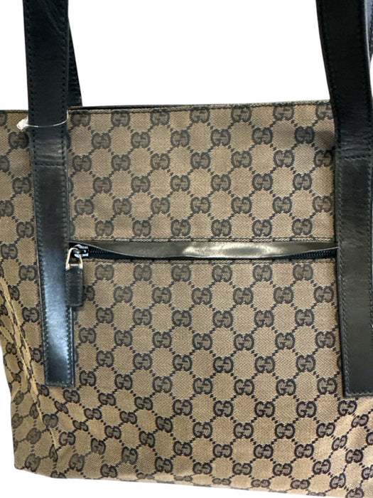 Labels Resale Boutique vintage Gucci Guccissima canvas and leather shoulder tote bag with front zip pocket