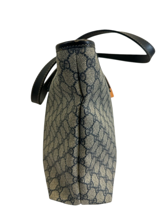 Labels Resale Boutique Gucci navy blue and beige Guccissima coated canvas shoulder tote bag side view