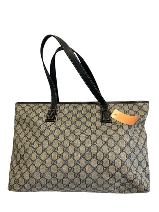 Labels Resale Boutique Gucci navy blue and beige Guccissima coated canvas tote bag with leather handles
