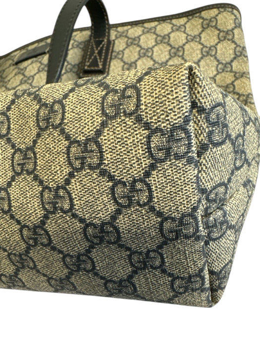 Labels Resale Boutique Gucci navy blue and beige Guccissima coated canvas tote bag with leather trim