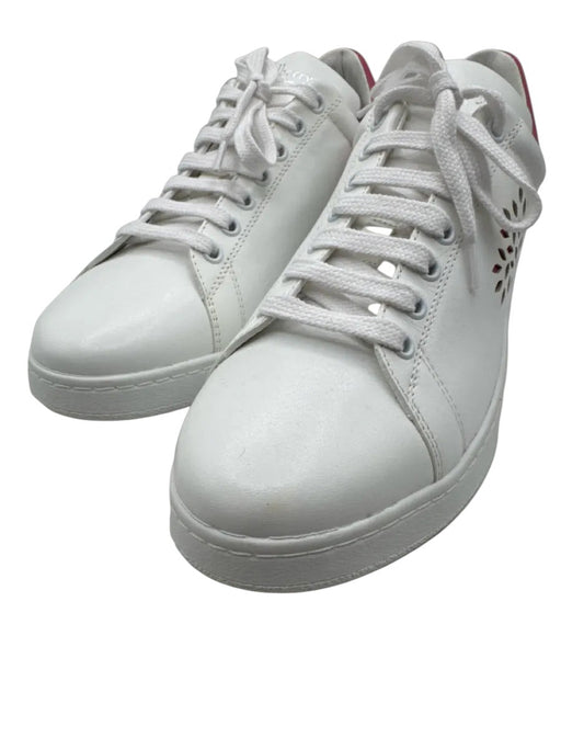Labels Resale Boutique Mulberry white and pink leather low top lace-up sneakers with perforated floral side detail