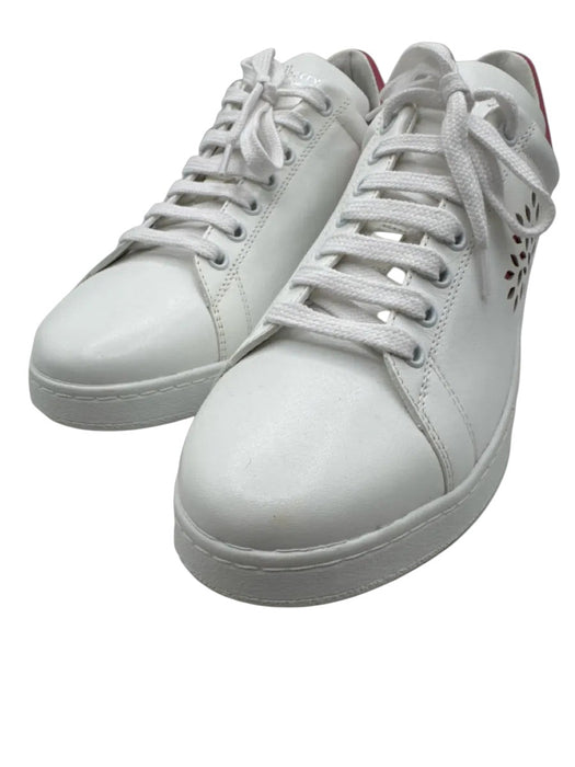 Labels Resale Boutique Mulberry white and pink leather low top lace-up sneakers with perforated floral side detail
