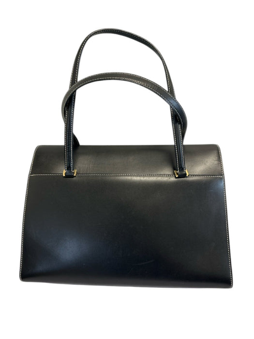 Labels Resale Boutique vintage Salvatore Ferragamo black leather shoulder bag with white contrast stitching