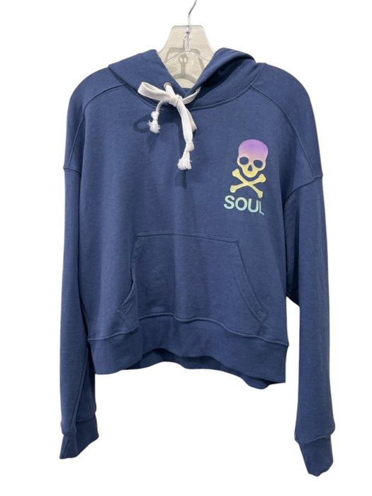 Labels Resale Boutique Soulcycle navy cotton blend hooded jacket with a colorful skull graphic and kangaroo pocket