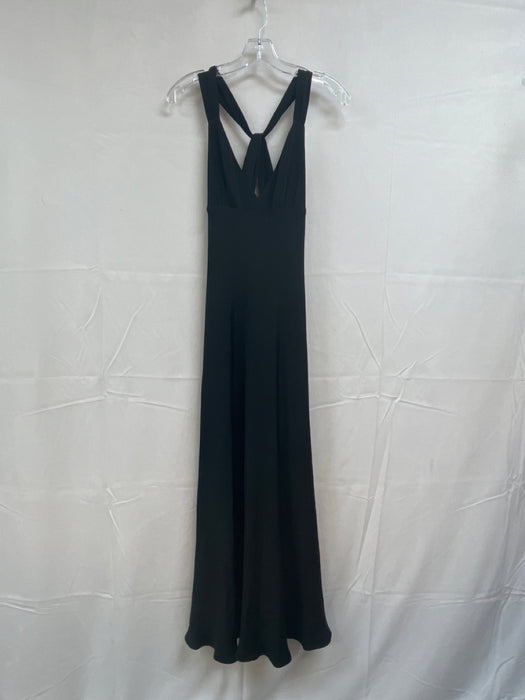 J Crew Size 2P Black Silk V Neck Sleeveless Gown