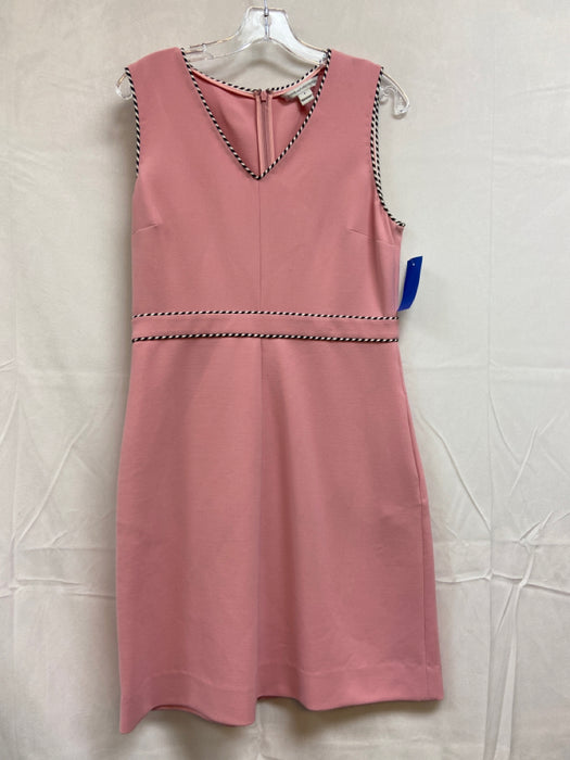 Diane Von Furstenberg Size 8 Pink, Black & White Polyester V Neck Stripe Dress