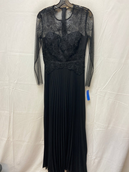 Kobi Halperin Size XS/S Black Polyester Long Sleeve Lace Pleated Maxi Gown