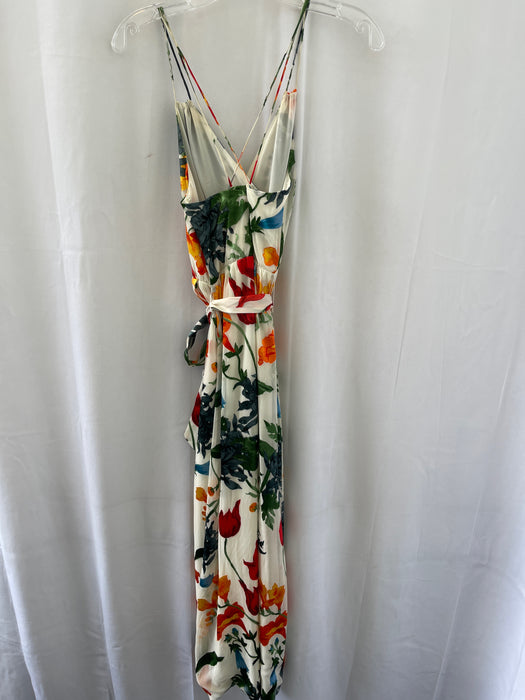 Alice + Olivia Size 0 White & Multi Sheer Silky Spaghetti Strap Floral Dress