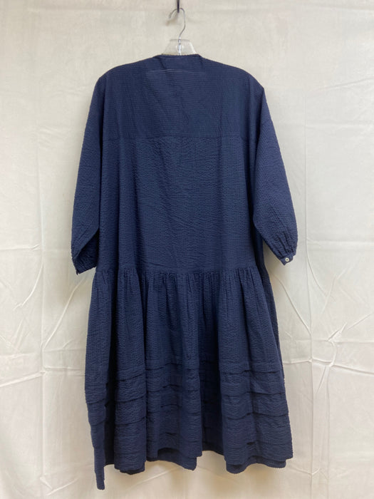 Wiggy Kit Size Medium Navy Cotton Long Sleeve Split Neck Waffle Tiered Dress