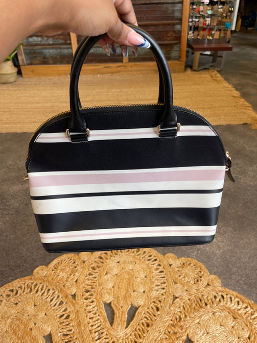 Kate Spade Black, White, Pink Leather Top Handle Top Zip Striped Doctor Bag Bag